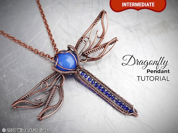 TUTORIAL dragonfly pendant PDF pattern,wire wrap weave jewelry, crystal wrapping weaving,wrapped, DIY jewelry making, animal craft design