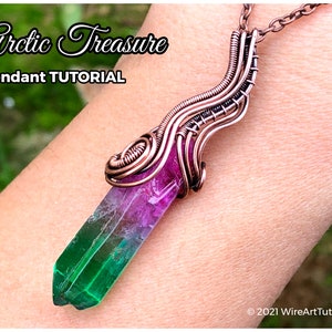 WireArtTutorials Arctic Treasure pendant wire wrap tutorial, weaving pattern, DIY jewelry making, crystal setting, wire art tutorials