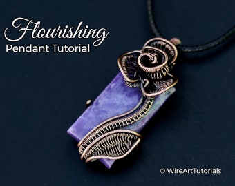 Flourishing Flower Pendant wire wrapping tutorial, wire weaving lesson, jewelry making guide, step by step cabochon necklace, DIY jewellery