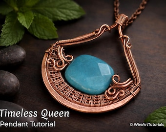 WireArtTutorials Timeless Queen bead pendant tutorial, wire wrap pattern, DIY jewellery making, weaving, wrapping, wire art tutorials