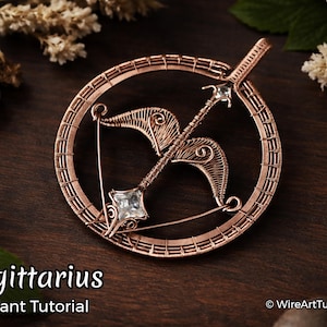 WireArtTutorials Sagittarius Bow and Arrow pendant, wire wrap tutorial, crystal setting, DIY jewelry making, step by step zodiac jewellery