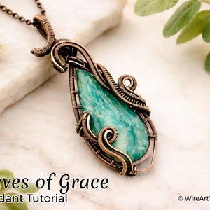 Waves of Grace wire wrapped pendant tutorial, cabochon setting jewelry, crafting lesson, art jewellery, diy gift, wire weaving pattern