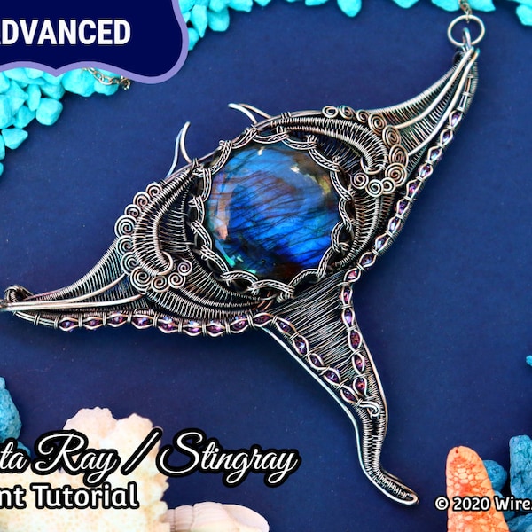 WireArtTutorials Manta Ray / Stingray advanced pendant wire wrap tutorial,complex DIY jewelry making pattern, wire wrapping weaving animal