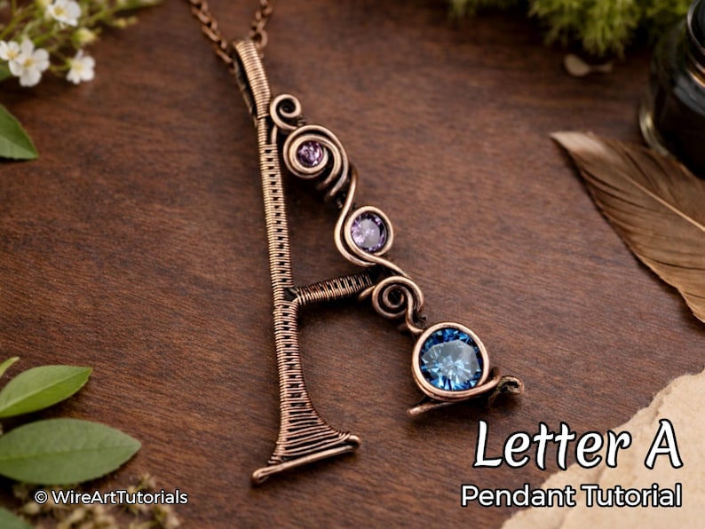 WireArtTutorials Letter A pendant wire wrap tutorial, weaving pattern,DIY jewelry,crystal jewellery making, weaving,wire art tutorials image 1