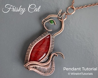 Wire wrap tutorial Frisky Cat pendant, WireArtTutorials pattern, DIY lesson, jewelry making, wire weaving, wire art tutorials, hobby gift