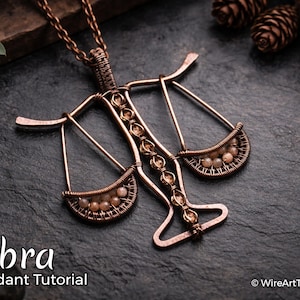 WireArtTutorials Libra pendant wire wrap tutorial, weaving pattern, DIY jewelry making, crystal setting, wire art tutorials, zodiac necklace