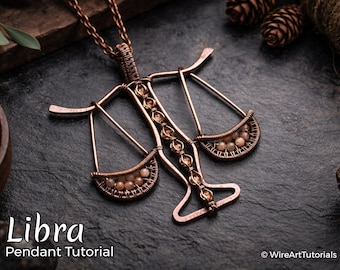 WireArtTutorials 天秤座ペンダントのワイヤーラップチュートリアル、編み図、DIYジュエリー作り、クリスタルセッティング、ワイヤーアートチュートリアル、星座ネックレス