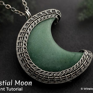 WireArtTutorials Moon pendant wire wrap tutorial,wire wrapping pattern,DIY jewelry, cabochon jewellery making, wire weaving art tutorials