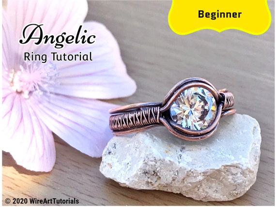 TUTORIAL "Angelic" ring PDF pattern,wire wrap weave jewelry,wrapping weaving,wrapped woven, stone setting, DIY jewelry making