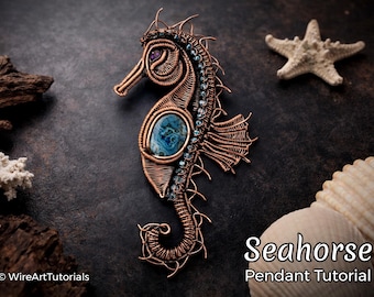 Zelfstudie draadwikkel, draadwikkelpatroon WireArtTutorials Zeepaardhanger, doe-het-zelf-sieraden, sieraden maken, draadweven, tutorials draadkunst