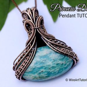 WireArtTutorials Princess Diana cabochon pendant tutorial, wire wrap pattern, DIY jewelry making, weaving, wrapping, art , craft, copper