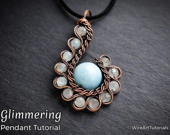 Wire wrap tutorial Glimmering pendant, necklace crystal DIY jewelry making, wire weaving, wire art tutorials, WireArtTutorials , wrapping