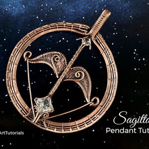 WireArtTutorials Sagittarius Bow and Arrow pendant, wire wrap tutorial, crystal setting, DIY jewelry making, step by step zodiac jewellery