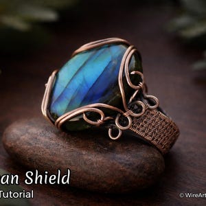 TUTORIAL Ocean Shield Ring PDF Muster, Draht gewickelt, gewebter Schmuck, Steinfassung, DIY Schmuckherstellung, Schritt für Schritt, Hobby Bastelidee