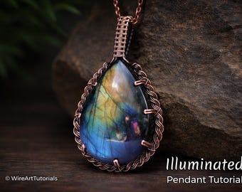 WireArtTutorials Anleitung für beleuchtete Cabochonanhänger, Drahtwickelmuster, DIY Schmuckherstellung, Drahtweben, Drahtkunst, Drahtkunst, Basteln