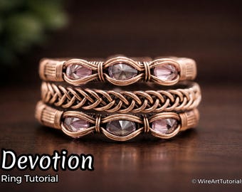 TUTORIAL Devotion Ring PDF pattern,wire wrapped woven jewelry, crystal stone setting, DIY jewellery making, step by step, hobby craft idea
