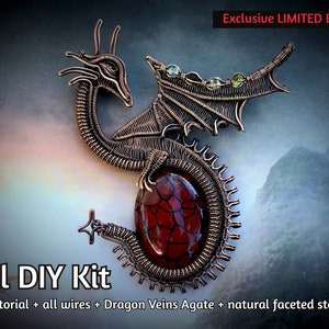 Diy FULL KIT Wire wrap dragon pendant,jewelry making materials, wires, stones, all included, exclusive limited edition
