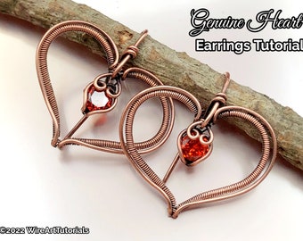 WireArtTutorials Genuine Heart earrings  wire wrap tutorial,wire wrapping pattern,DIY jewelry,jewellery making, weaving,wire art tutorials