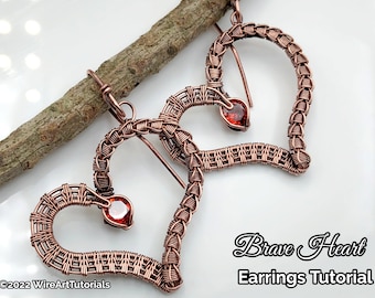 WireArtTutorials Brave Heart earrings  wire wrap tutorial,wire wrapping pattern,DIY jewelry,jewellery making, weaving,wire art tutorials