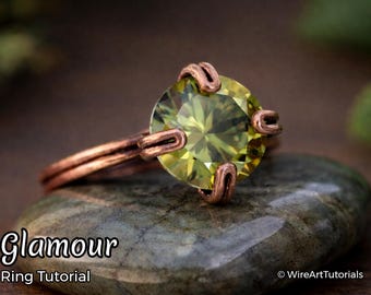 TUTORIAL Glamour Adjustable Ring PDF tutorial ,wire wrapped woven jewelry, crystal stone setting, DIY jewellery making, step by step pattern