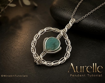 Colgante Aurelle, tutorial de envoltura de alambre, patrón de engaste de cabujones, creación de joyas DIY, tejido, joyería artística paso a paso, diseño de trenzado