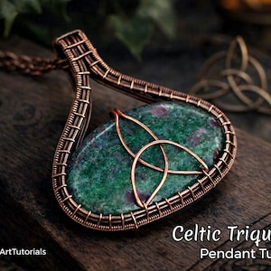 WireArtTutorials Celtic Triquetra cabochon pendant tutorial, wire wrap pattern, DIY jewellery making, weaving, wrapping, wire art tutorials