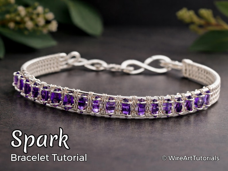 WireArtTutorials Spark bracelet wire wrap tutorial, channel setting, DIY jewelry making, wrapping, weaving, crystal jewellery image 1