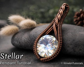 WireArtTutorials Stellar Anhänger, Wire Wrap Anleitung, Kristall Muster, DIY Schmuckherstellung, Weben, facettierten Stein fassen, Schritt für Schritt Kunst