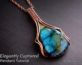 WireArtTutorials Elegantly Captured cabochon pendant tutorial,wire wrap pattern, DIY jewellery making, weaving, wrapping, wire art tutorials