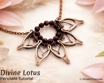 WireArtTutorials Pingente de lótus divino, tutorial de enrolamento de arame, padrão de configuração de contas, fabricação de joias DIY, tecelagem, miçangas, arte passo a passo