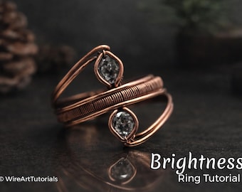 TUTORIAL Brightness Ring PDF pattern,wire wrap weave jewelry,wrapping weaving,wrapped woven, stone setting, DIY jewelry making, step by step