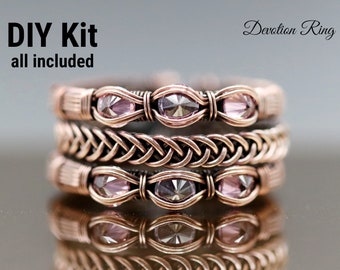 FULL KIT Devotion Ring, wire wrap, weaving tutorial, diy jewelry making set, PDF file, wrapping, pattern, step by step,hobby craft idea