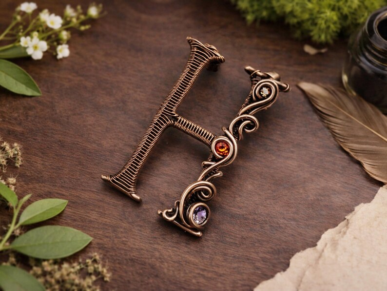 Tutorial WireArtTutorials per realizzare un ciondolo con la lettera H, modello di tessitura, gioielli fai da te, creazione di gioielli in cristallo, tessitura, tutorial di wire art immagine 2