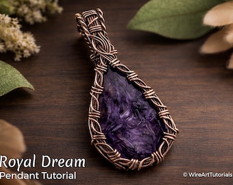 Royal Dream wire wrapped pendant tutorial, cabochon setting jewelry, crafting lesson, art jewellery, diy gift, wire weaving pattern