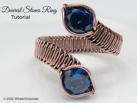 TUTORIAL Dearest Stones Adjustable Ring PDF pattern, unisex wire wrapped woven jewelry, wire braiding, DIY jewellery making, hobby craft