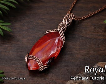 WireArtTutorials ロイヤルペンダント、ワイヤーラップチュートリアル、カボションセッティングパターン、DIYジュエリー製作、織り、編み込み、ステップバイステップのアート