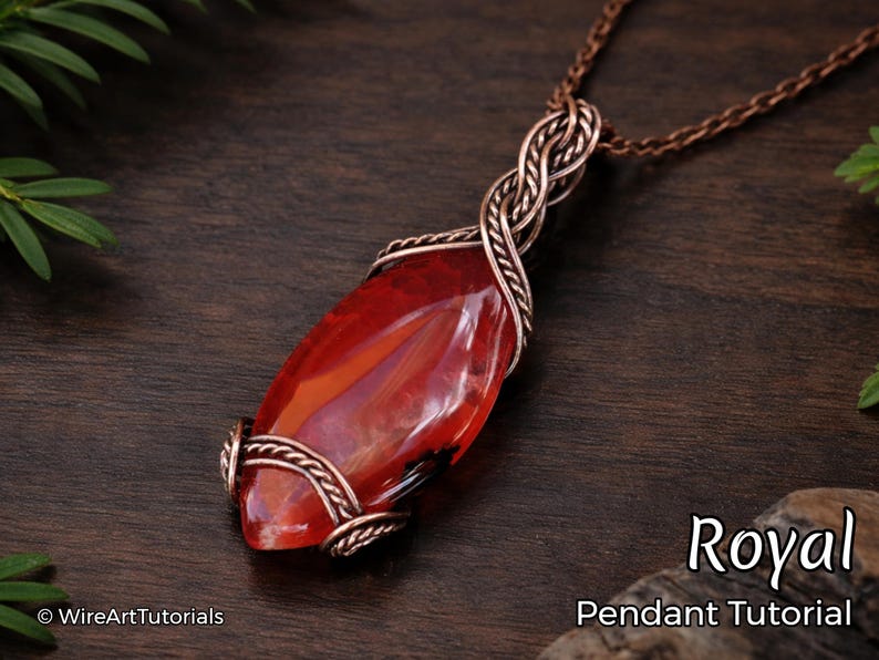 WireArtTutorials Royal pendant, wire wrap tutorial, cabochon setting pattern, DIY jewelry making, weaving, braiding, step by step art image 1