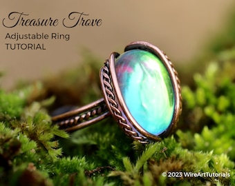 TUTORIAL Treasure Trove Ring, wire wrapped woven jewelry, cabochon setting, DIY jewellery making, step by step pattern, craft idea, steps