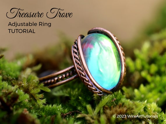 TUTORIAL Treasure Trove Ring, Wire Wrapped Woven Jewelry, Cabochon