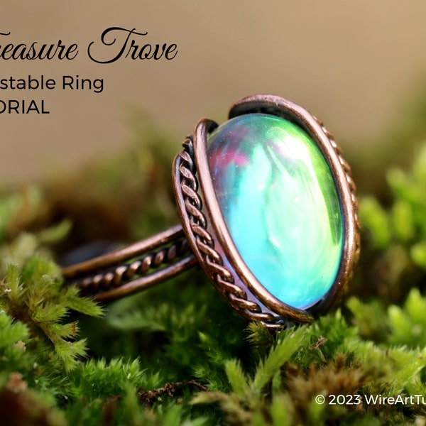 TUTORIAL Treasure Trove Ring, wire wrapped woven jewelry, cabochon setting, DIY jewellery making, step by step pattern, craft idea, steps