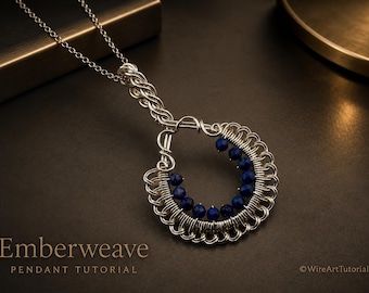 Colgante Emberweave, tutorial de envoltura de alambre, patrón de engaste de cuentas, creación de joyas DIY, tejido, joyería artística paso a paso, diseño de cuentas