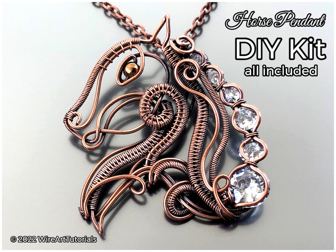 FULL KIT Horse Pendant, Wire Wrap, Weaving Tutorial, Diy Jewelry Making