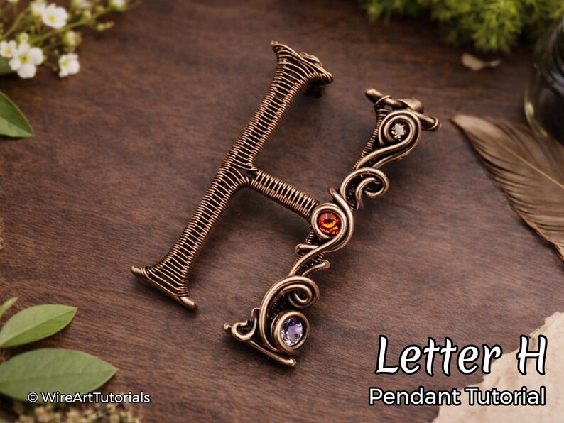Tutorial WireArtTutorials per realizzare un ciondolo con la lettera H, modello di tessitura, gioielli fai da te, creazione di gioielli in cristallo, tessitura, tutorial di wire art immagine 1