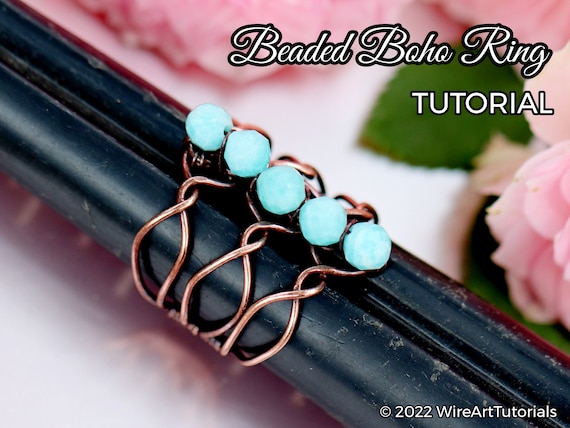 TUTORIAL Beaded Boho Ring PDF tutorial, wire wrap pattern, DIY jewellery making, weaving, wrapping, wire art tutorials, craft idea, beading