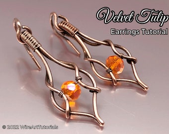 WireArtTutorials Velvet Tulip earrings wire wrap tutorial, weaving pattern,DIY jewelry making, wire art tutorials, beaded jewellery design