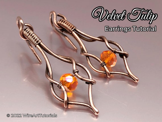 WireArtTutorials Velvet Tulip earrings wire wrap tutorial, weaving pattern,DIY jewelry making, wire art tutorials, beaded jewellery design
