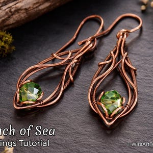 TUTORIAL Touch of Sea Earrings wire wrapped jewelry making PDF pattern, copper DIY jewellery, wire art tutorials design, how to, instruction