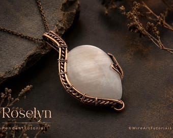 Roselyn pendant, wire wrap tutorial, cabochon setting pattern, DIY jewelry making, weaving, step by step, wire art deco design