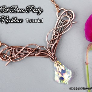TUTORIAL Art Deco Party Necklace, pendant PDF pattern,wire wrap weave jewelry,bead setting,DIY jewelry making,copper necklace, diy class