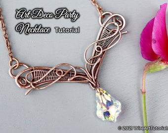 TUTORIAL Art Deco Party Necklace, pendant PDF pattern,wire wrap weave jewelry,bead setting,DIY jewelry making,copper necklace, diy class